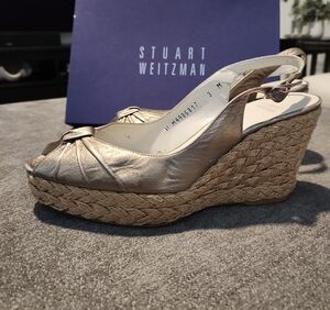 Stuart Weitzman Wedge Sandals with Peep-Toe and Adjustable Slingback